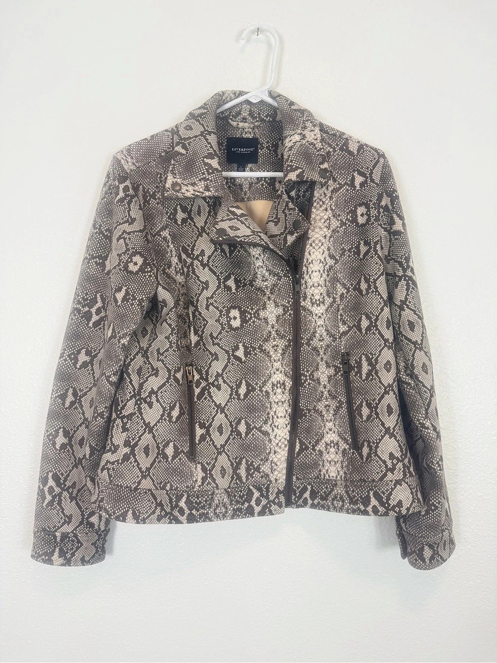 Liverpool Los Angeles Python Snake Print Moto Jacket Brown & White Size Large